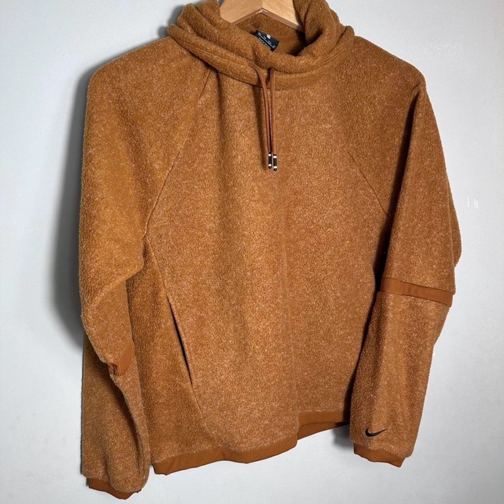 Nike Rust Brown Therma Fleece Cowl Neck Pullover Sweater